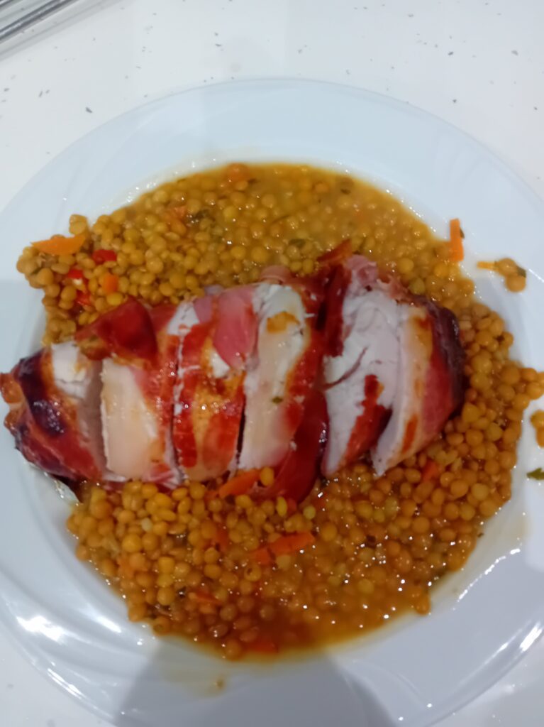 Turkey Breast wrapped in bacon cooked in an air fryer