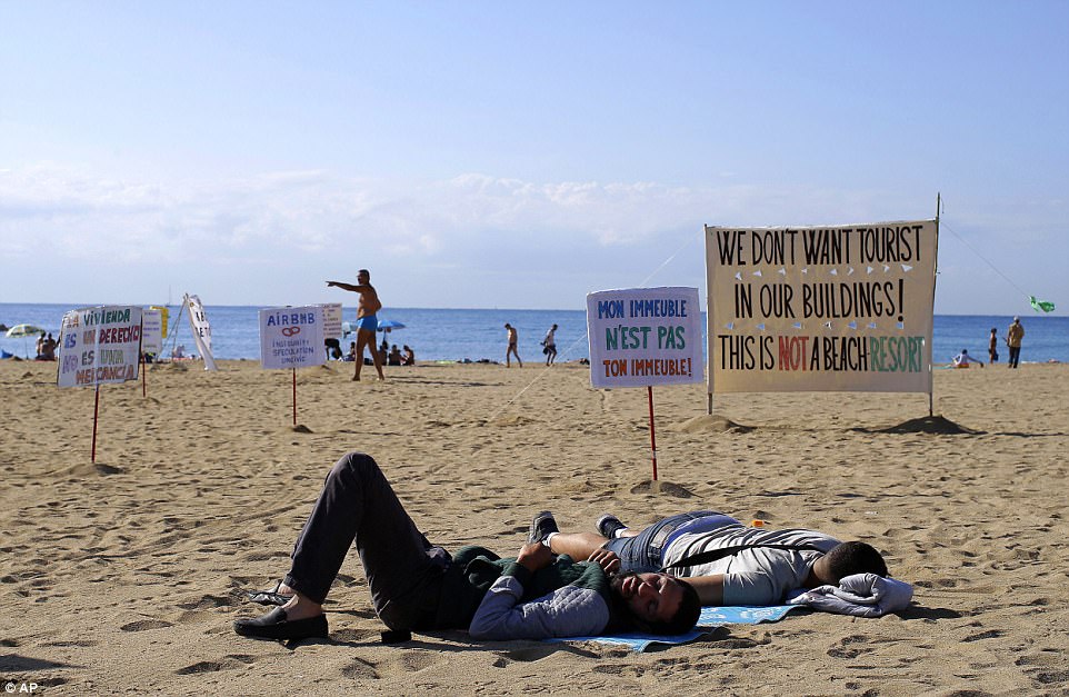 Tourism protests banner on Spanish Beaches